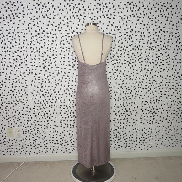 David Lerner Emily Purple Metallic Knit V-Neck Midi Slip Dress - Picture 6 of 9